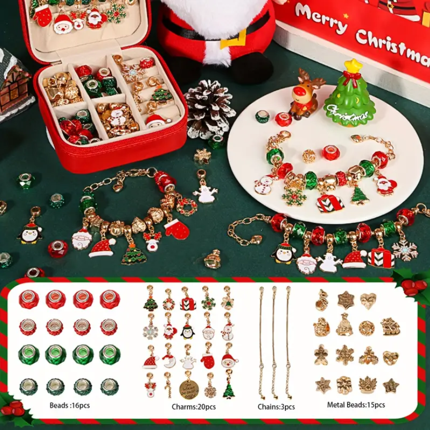 Christmas Charm Bracelet Making Kit, Elegant Red Green Series DIY , Christmas Gift Set For Girls