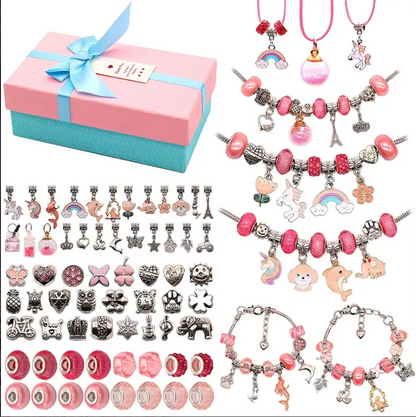 2-In-1 Charm Bracelet Making Kit With Gift Box, DIY Charm Bracelets Beads For Girls, Adults And Beginner, Necklace Making Kit, Jewelry Making Kit, Jewelry Crafts Pink Girl Set