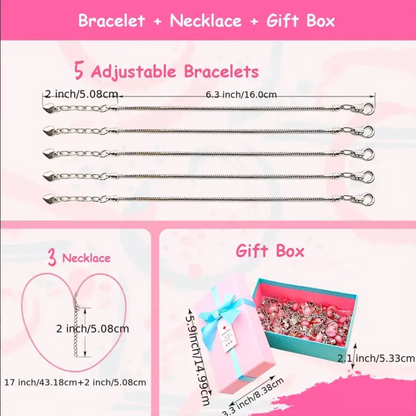 2-In-1 Charm Bracelet Making Kit With Gift Box, DIY Charm Bracelets Beads For Girls, Adults And Beginner, Necklace Making Kit, Jewelry Making Kit, Jewelry Crafts Pink Girl Set