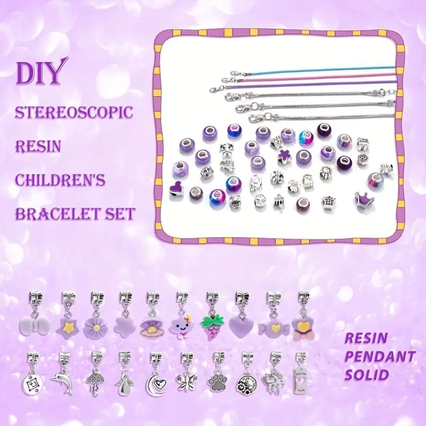 66 Pcs Charm Bracelet Making Kit For Girls, Elegant Purple Series DIY Beaded Jewelery Making Kit Craft Gifts For Girls Birthday, Christmas, New Year With Purple Gift Box