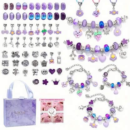 66 Pcs Charm Bracelet Making Kit For Girls, Elegant Purple Series DIY Beaded Jewelery Making Kit Craft Gifts For Girls Birthday, Christmas, New Year With Purple Gift Box