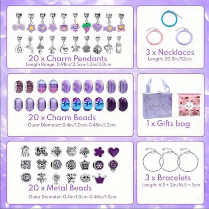 66 Pcs Charm Bracelet Making Kit For Girls, Elegant Purple Series DIY Beaded Jewelery Making Kit Craft Gifts For Girls Birthday, Christmas, New Year With Purple Gift Box