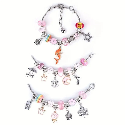 60pcs Colorful Charm Bracelet Making Kit Metal Beads DIY Bracelets Making Kits - Includes Metal Beads, Alloy Charms, Pendants, Chains And Gift Boxes - Perfect Arts And Crafts Activity For Girls Creative Crafting Fun