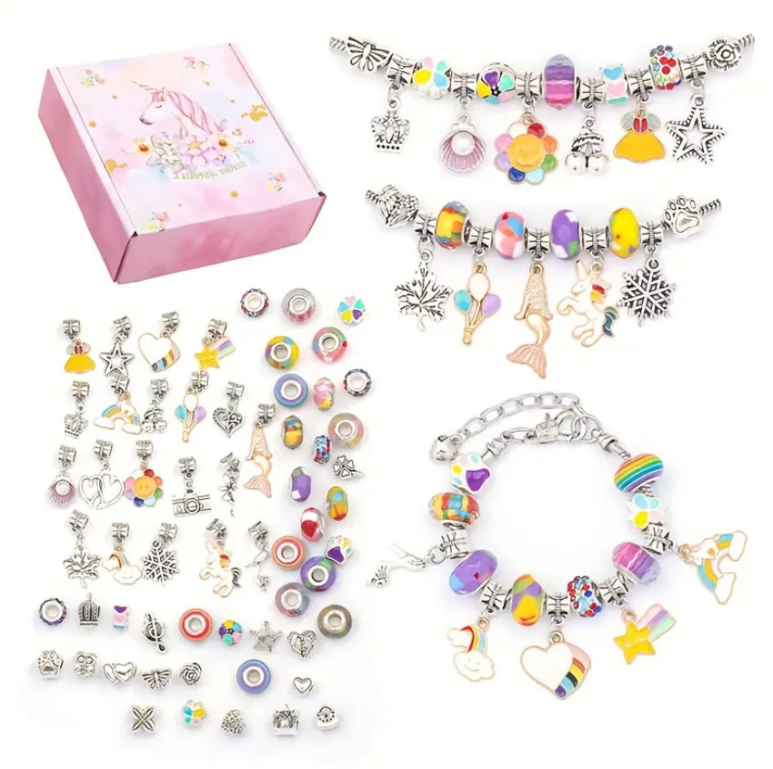 60pcs Colorful Charm Bracelet Making Kit Metal Beads DIY Bracelets Making Kits - Includes Metal Beads, Alloy Charms, Pendants, Chains And Gift Boxes - Perfect Arts And Crafts Activity For Girls Creative Crafting Fun