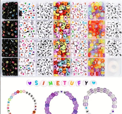 1350pcs Beads Necklace Bracelet Making Kit, 7 Style Colorful Round Letter Beads Number Beads Heart-Shaped Beads With 1 Roll Elastic String Cord DIY Arts Crafts Jewelry Making Supplies