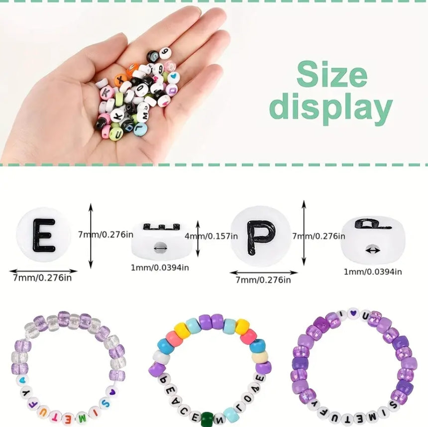 1350pcs Beads Necklace Bracelet Making Kit, 7 Style Colorful Round Letter Beads Number Beads Heart-Shaped Beads With 1 Roll Elastic String Cord DIY Arts Crafts Jewelry Making Supplies