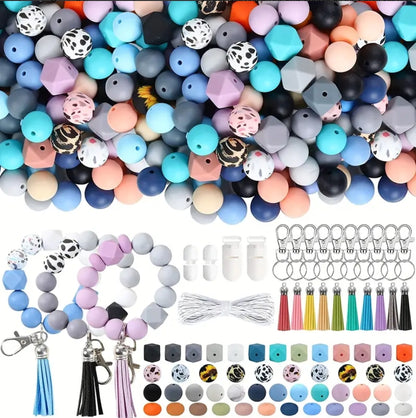 225pcs Silicone Beads For Keychain Making Kit, Multiple Styles And Shapes Silicone Beads Bulk Rubber Beads Safety Silicone Beads For Keychains Bracelet Necklace Jewelry Making