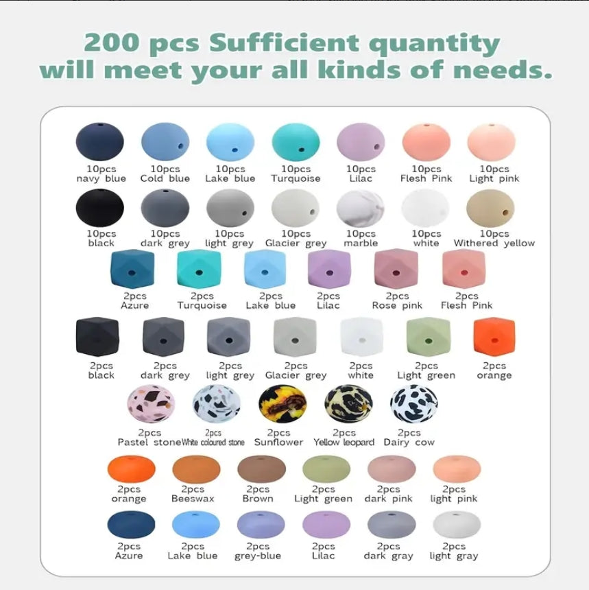 225pcs Silicone Beads For Keychain Making Kit, Multiple Styles And Shapes Silicone Beads Bulk Rubber Beads Safety Silicone Beads For Keychains Bracelet Necklace Jewelry Making