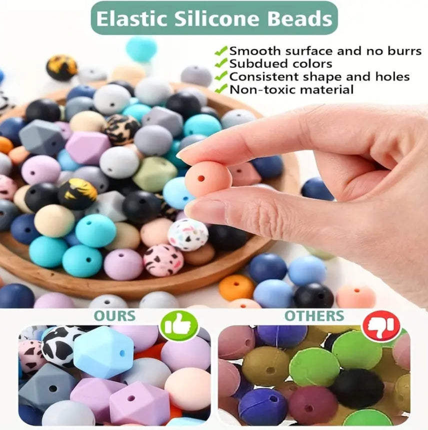 225pcs Silicone Beads For Keychain Making Kit, Multiple Styles And Shapes Silicone Beads Bulk Rubber Beads Safety Silicone Beads For Keychains Bracelet Necklace Jewelry Making