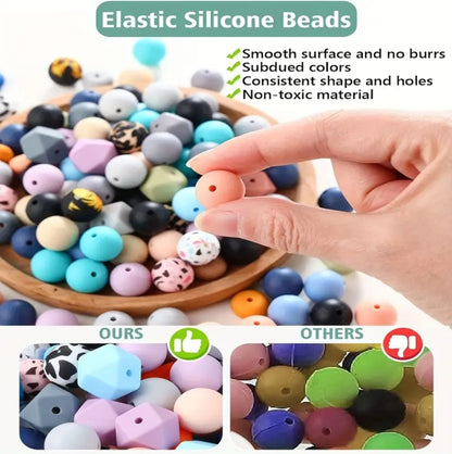 225pcs Silicone Beads For Keychain Making Kit, Multiple Styles And Shapes Silicone Beads Bulk Rubber Beads Safety Silicone Beads For Keychains Bracelet Necklace Jewelry Making