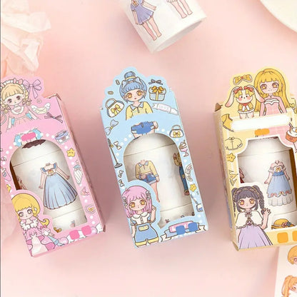 3pcs Cute Cartoon Character Dressing Tape Stickers DIY Girl Decoration Material Stickers